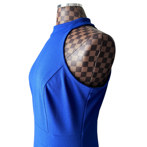 Woosea Royal Blue Mermaid Dress Large Maxi Bodycan High Neck Front Slit Halter - Picture 4 of 10